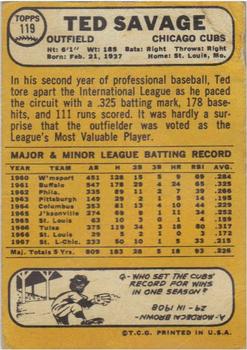 1968 Topps #119 Ted Savage Back