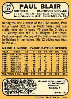 1968 Topps #135 Paul Blair Back