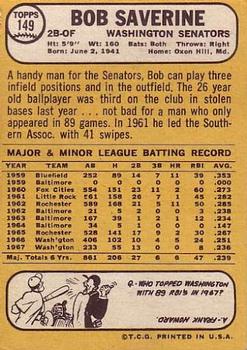 1968 Topps #149 Bob Saverine Back