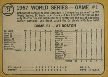 1968 Topps #151 World Series Game #1 - Brock Socks 4-Hits in Opener Back