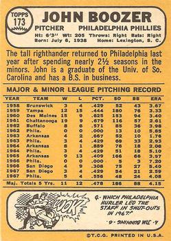1968 Topps #173 John Boozer Back
