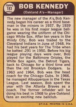 1968 Topps #183 Bob Kennedy Back