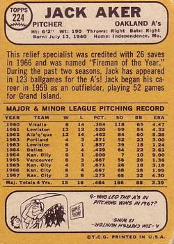 1968 Topps #224 Jack Aker Back