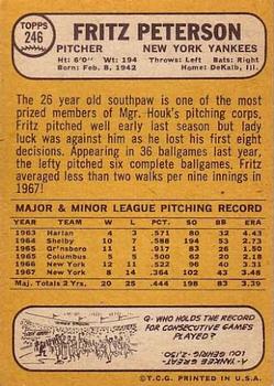 1968 Topps #246 Fritz Peterson Back
