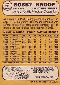 1968 Topps #271 Bobby Knoop Back