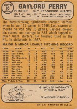 1968 Topps #85 Gaylord Perry Back