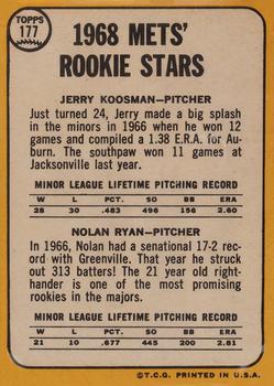 1968 Topps #177 Mets 1968 Rookie Stars (Jerry Koosman / Nolan Ryan) Back