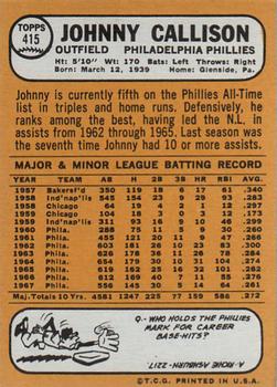 1968 Topps #415 Johnny Callison Back