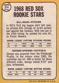 1968 Topps #314 Red Sox 1968 Rookie Stars (Bill Rohr / George Spriggs) Back