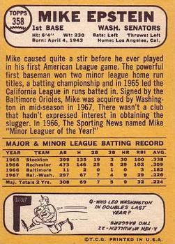 1968 Topps #358 Mike Epstein Back