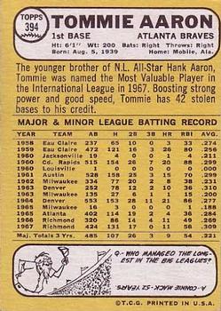 1968 Topps #394 Tommie Aaron Back