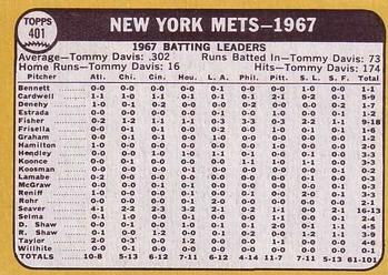 1968 Topps #401 New York Mets Back