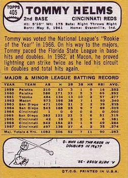 1968 Topps #405 Tommy Helms Back