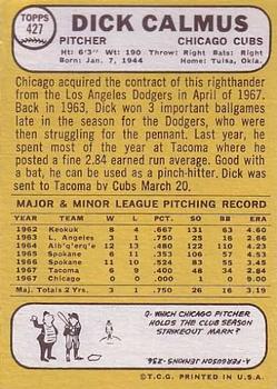 1968 Topps #427 Dick Calmus Back