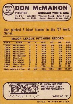 1968 Topps #464 Don McMahon Back