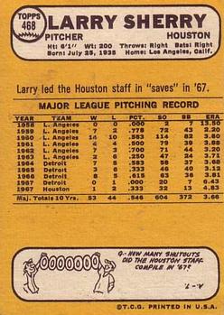 1968 Topps #468 Larry Sherry Back