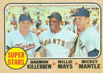 1968 Topps #490 Super Stars (Harmon Killebrew / Willie Mays / Mickey Mantle) Front