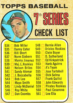 1968 Topps #518 7th Series Checklist 534-598 (Clete Boyer) Front