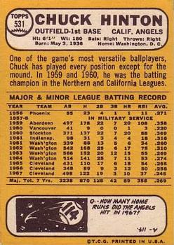 1968 Topps #531 Chuck Hinton Back