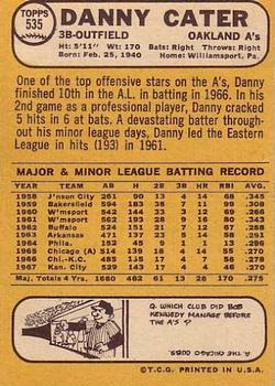 1968 Topps #535 Danny Cater Back