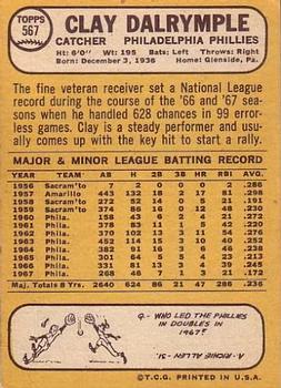 1968 Topps #567 Clay Dalrymple Back