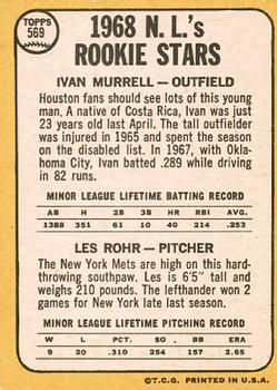 1968 Topps #569 National League 1968 Rookie Stars (Ivan Murrell / Les Rohr) Back