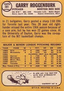 1968 Topps #581 Garry Roggenburk Back
