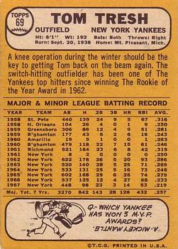 1968 Topps #69 Tom Tresh Back
