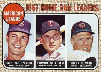 1968 Topps #6 American League 1967 Home Run Leaders (Carl Yastrzemski / Harmon Killebrew / Frank Howard) Front