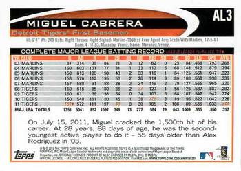 2012 Topps American League All-Stars #AL3 Miguel Cabrera Back