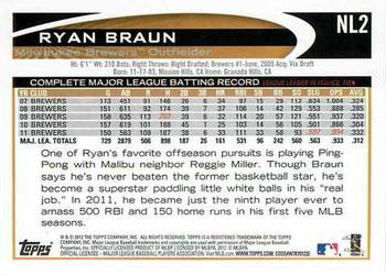 2012 Topps National League All-Stars #NL2 Ryan Braun Back