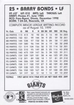 2000 Hasbro Starting Lineup Cards #NNO Barry Bonds Back