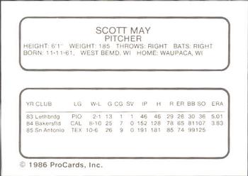 1986 ProCards Albuquerque Dukes #14 Scott May Back