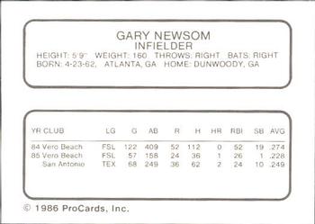 1986 ProCards Albuquerque Dukes #18 Gary Newsom Back