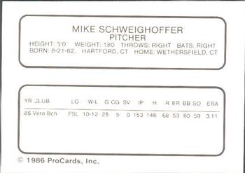 1986 ProCards Albuquerque Dukes #21 Mike Schweighoffer Back