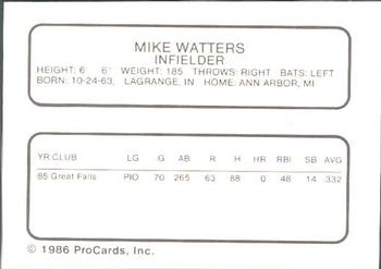 1986 ProCards Albuquerque Dukes #27 Mike Watters Back