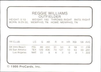 1986 ProCards Albuquerque Dukes #28 Reggie Williams Back