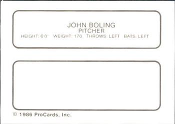 1986 ProCards Appleton Foxes #NNO John Boling Back