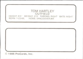 1986 ProCards Appleton Foxes #NNO Tom Hartley Back