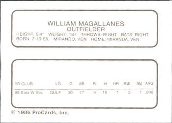 1986 ProCards Appleton Foxes #NNO William Magallanes Back