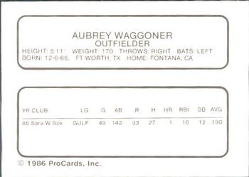 1986 ProCards Appleton Foxes #NNO Aubrey Waggoner Back