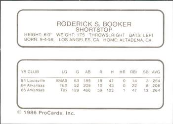 1986 ProCards Arkansas Travelers #2 Rod Booker Back