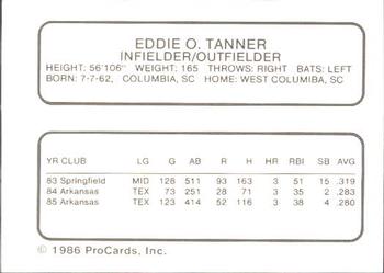 1986 ProCards Arkansas Travelers #24 Eddie Tanner Back