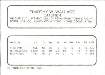 1986 ProCards Arkansas Travelers #25 Tim Wallace Back