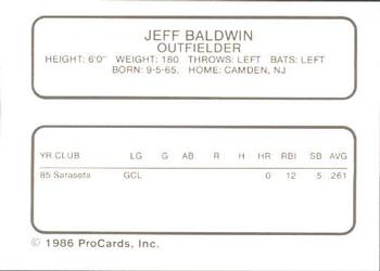1986 ProCards Asheville Tourists #NNO Jeff Baldwin Back