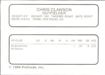 1986 ProCards Asheville Tourists #NNO Chris Clawson Back