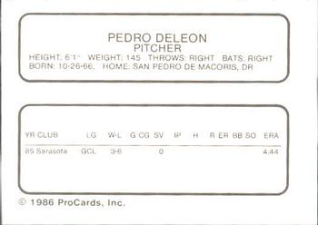 1986 ProCards Asheville Tourists #NNO Pedro DeLeon Back