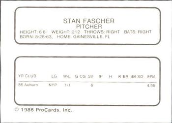 1986 ProCards Asheville Tourists #NNO Stan Fascher Back