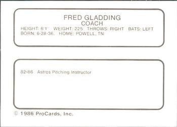 1986 ProCards Asheville Tourists #NNO Fred Gladding Back