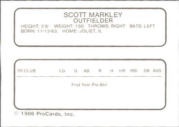 1986 ProCards Asheville Tourists #NNO Scott Markley Back